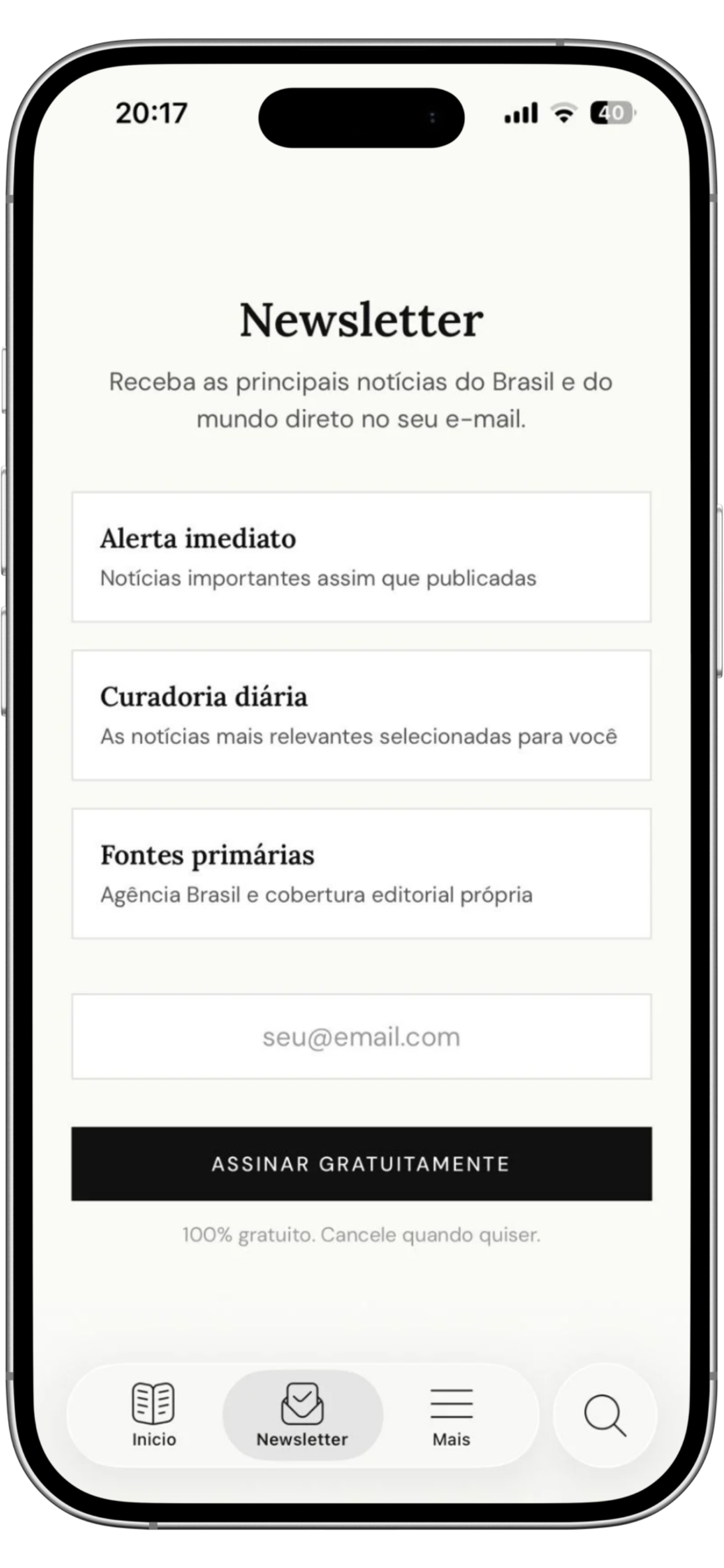 Tela do app CartaBrasil