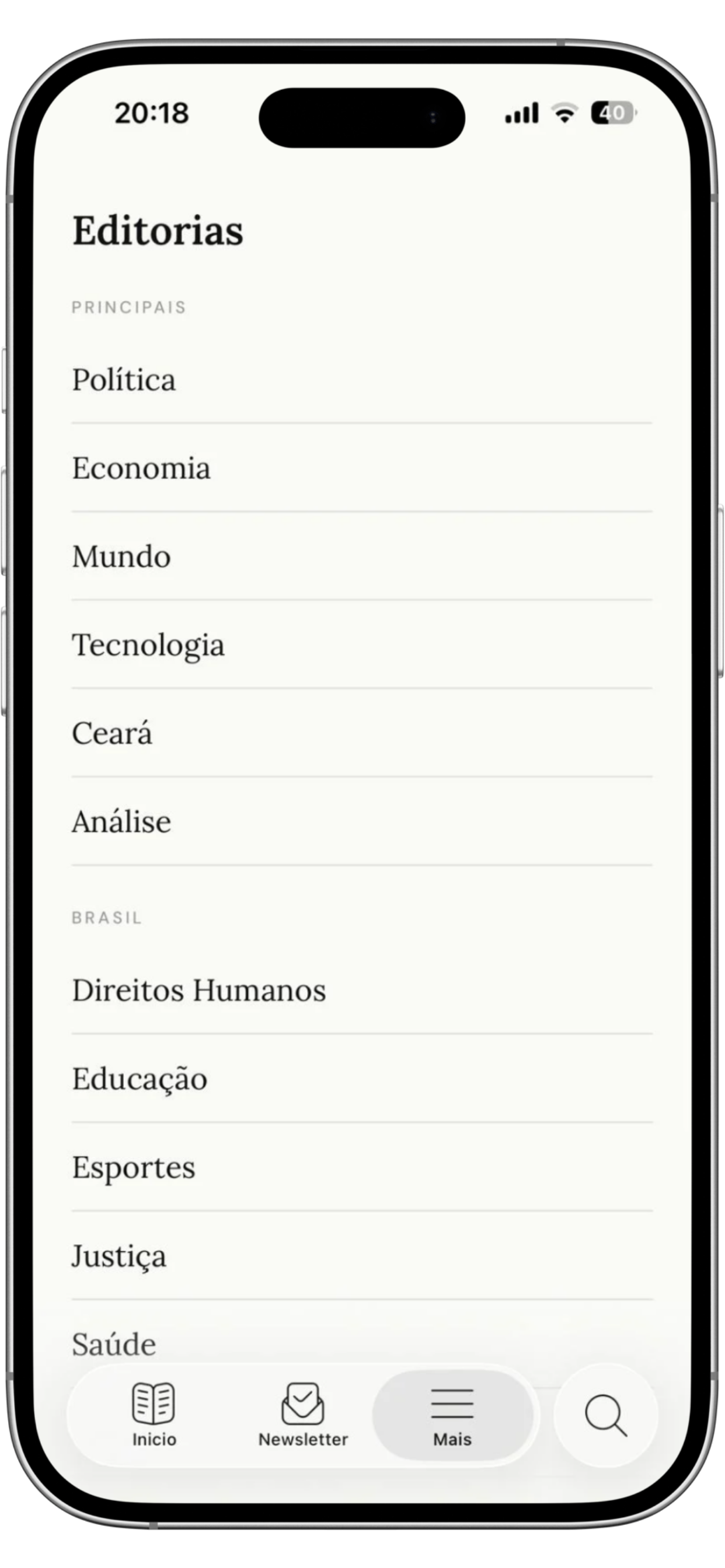 Tela do app CartaBrasil