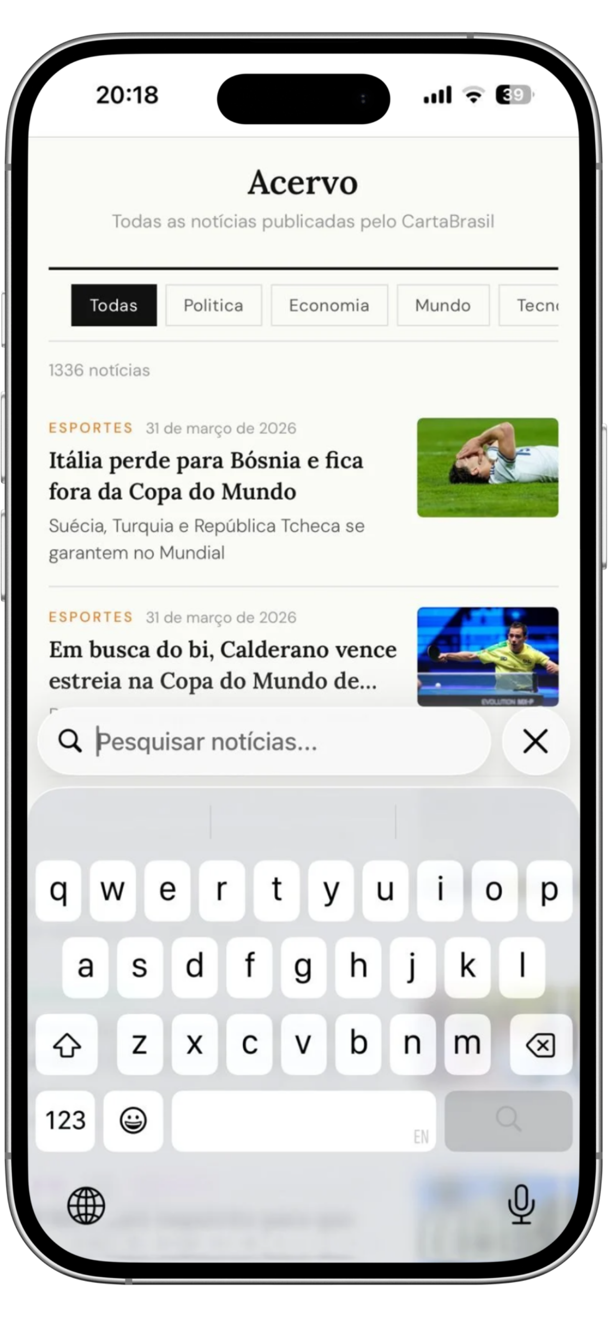 Tela do app CartaBrasil